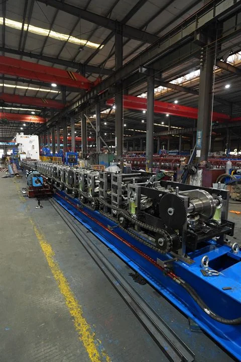 Roll forming line being aligned in the workshop