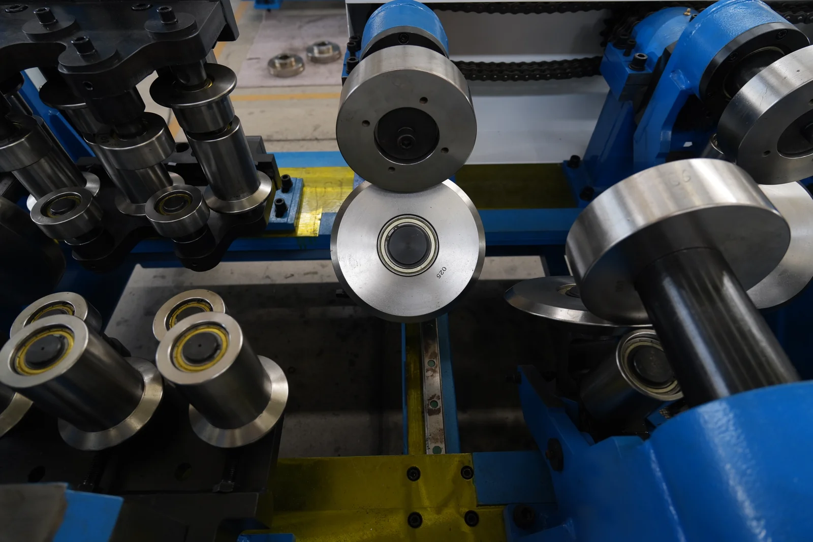 Roll tooling and support assemblies photographed during a Xiamen factory visit