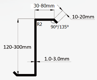 HCZ-S20 reference drawing of a Z purlin section with labelled web, flange, lip and material thickness